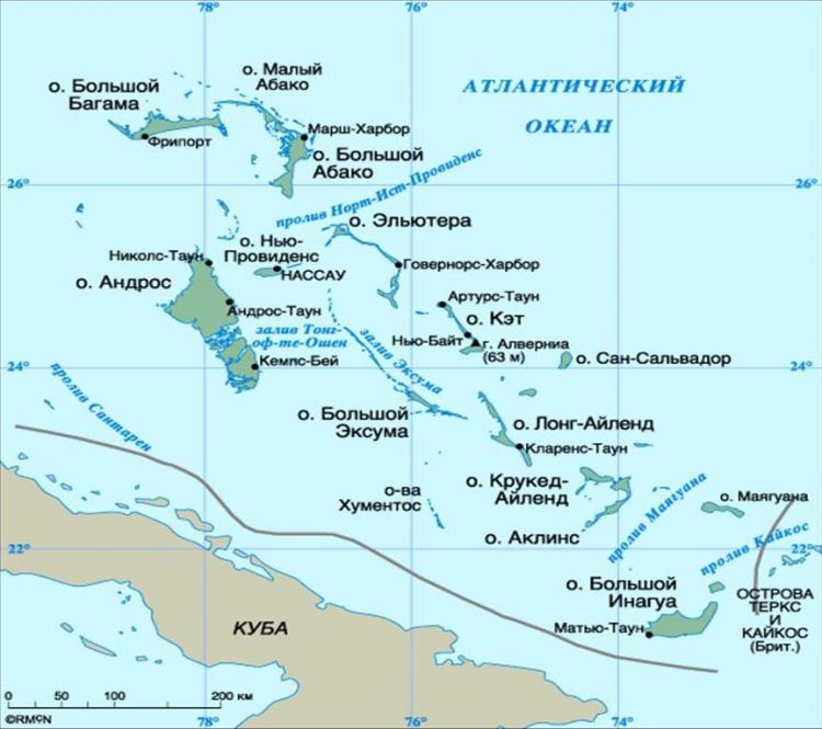 Географическая карта Багамских островов